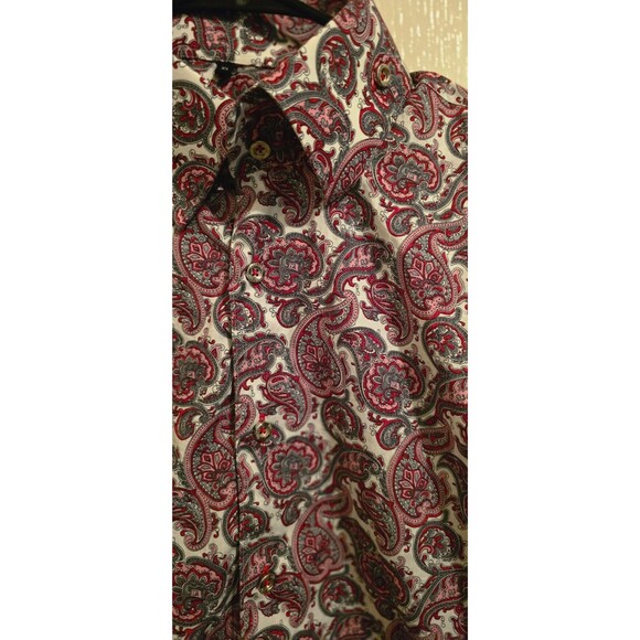 Jared Lang Shirt Mens XL White & Red Cotton Paisley Long Sleeve Regular Fit - Picture 3 of 7